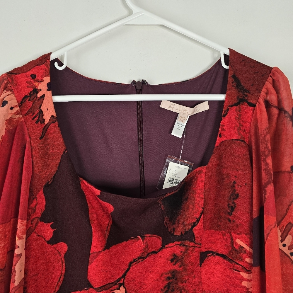 NWT Hutch Poppy Puff Sleeve Square Neck Mini Dress Size 12 Red Floral - Picture 5 of 16